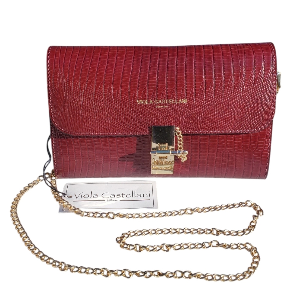 NWT Viola Castellani Ruby Red Leather Crossbody Purse